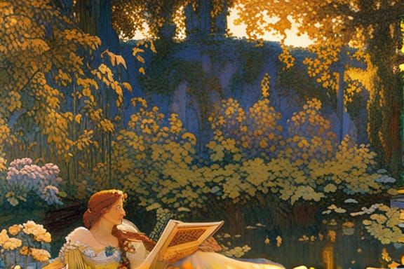 Castle garden via Maxfield Parrish