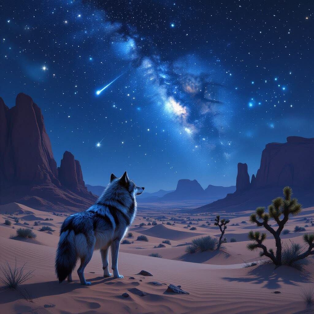 Desert Wolf Gazing at Constellations