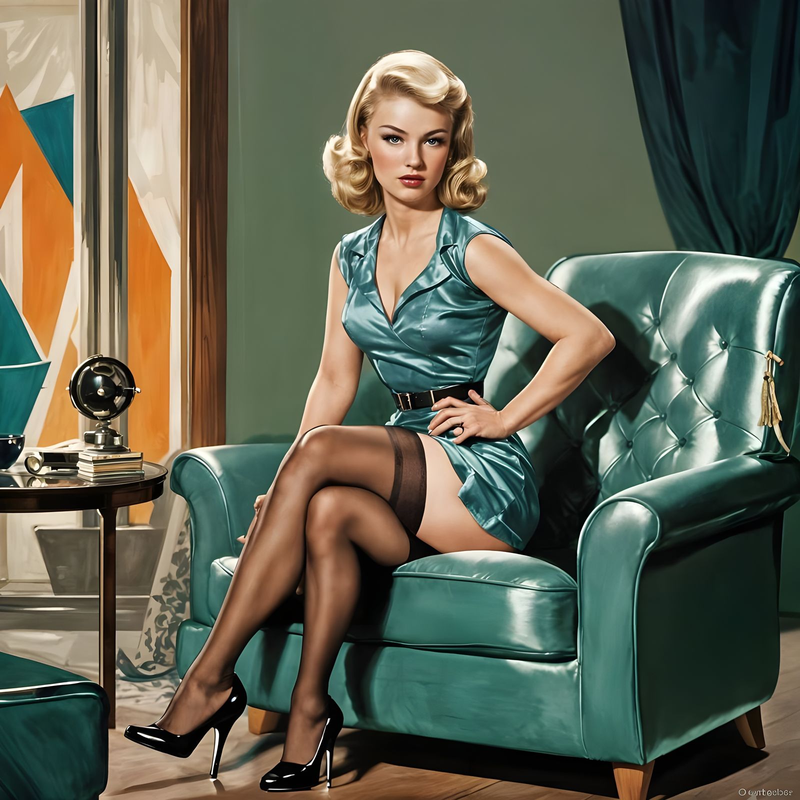 Retro Glamour Pinup in Luxury Living Room