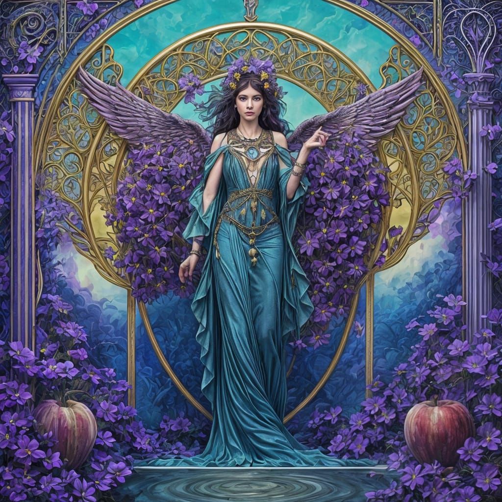 Art Nouveau Angel with African Violets