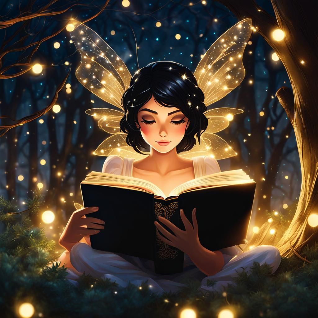 Enchanting Fairy Reading by Moonlight, Ghibli Style