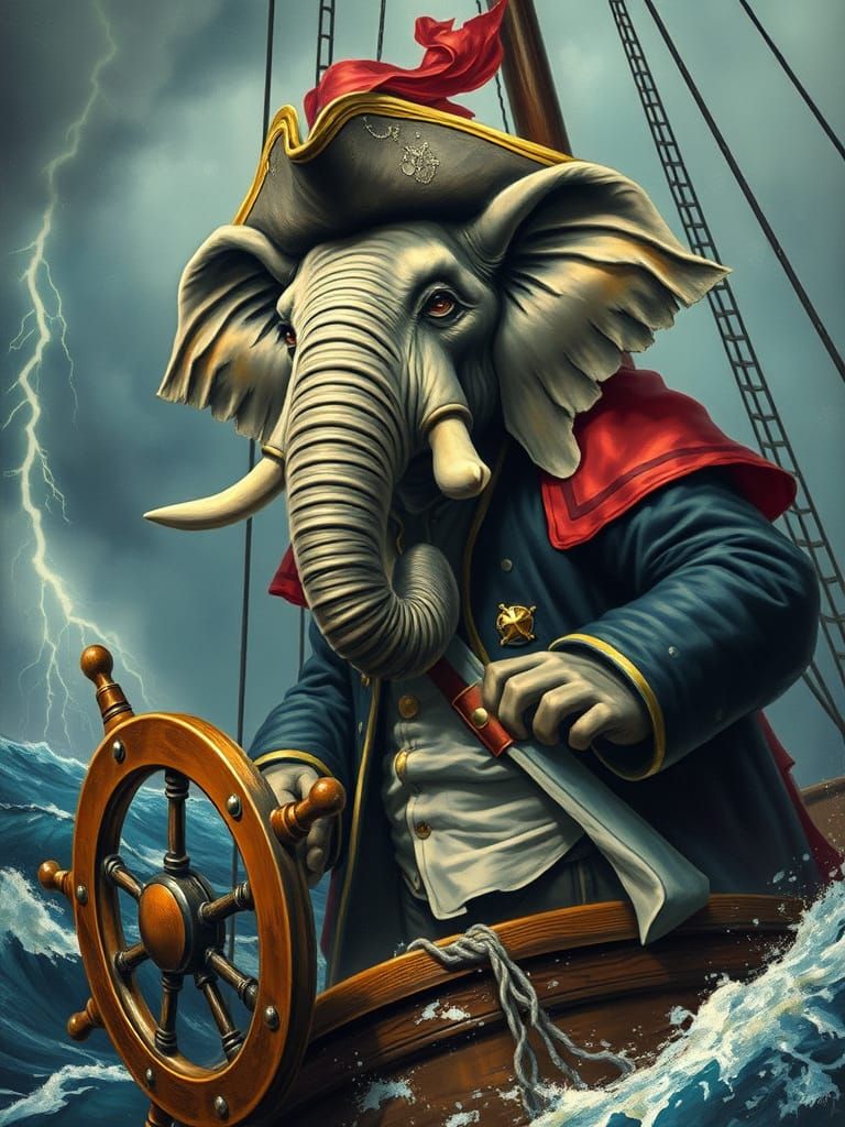 Elephant Captain at Stormy Helm, Painterly Style