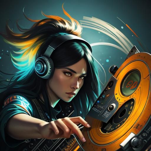 Girl Listens to Music on Reel-to-Reel Recorder