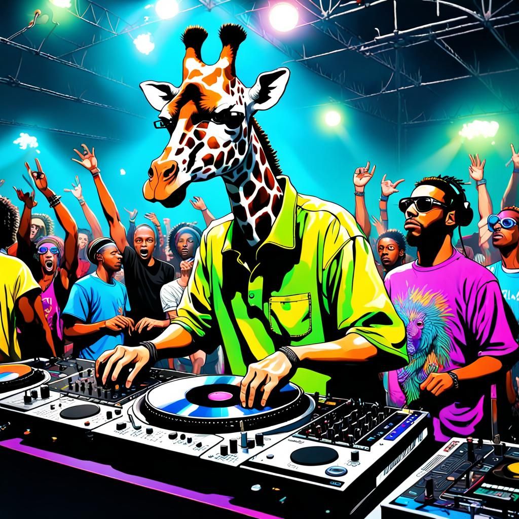 Giraffe DJ Rocks Brooklyn Rave: Hyperrealistic Graffiti Art