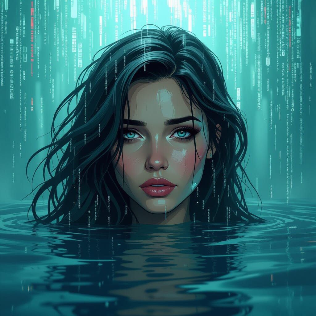 Monochromatic Cyberpunk Portrait Emerging from Code