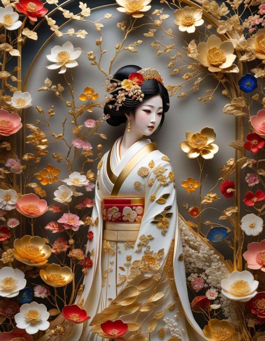 Japanese Bride in Mixed Media Collage