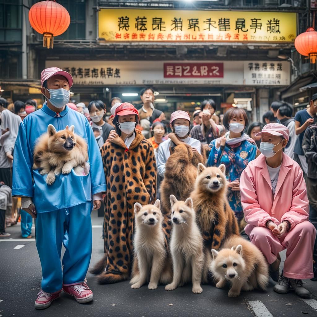 Taiwanese Food Stall Queue at Night in Hyperrealistic Style