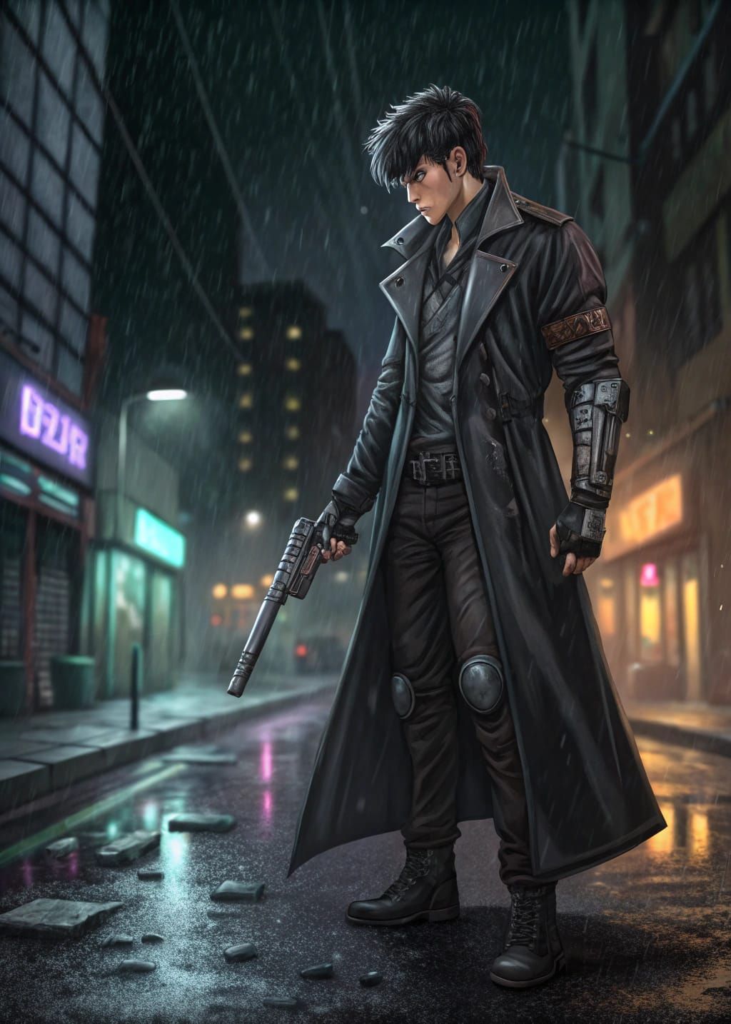 Gritty Cyberpunk Mercenary in Night City
