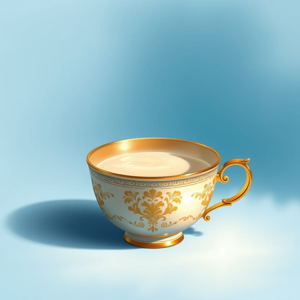 Ornate Cup with Creamy Drink in Ethereal Style