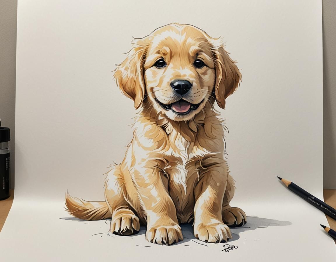 Smiling Golden Retriever Puppy in Disney Pixar Style