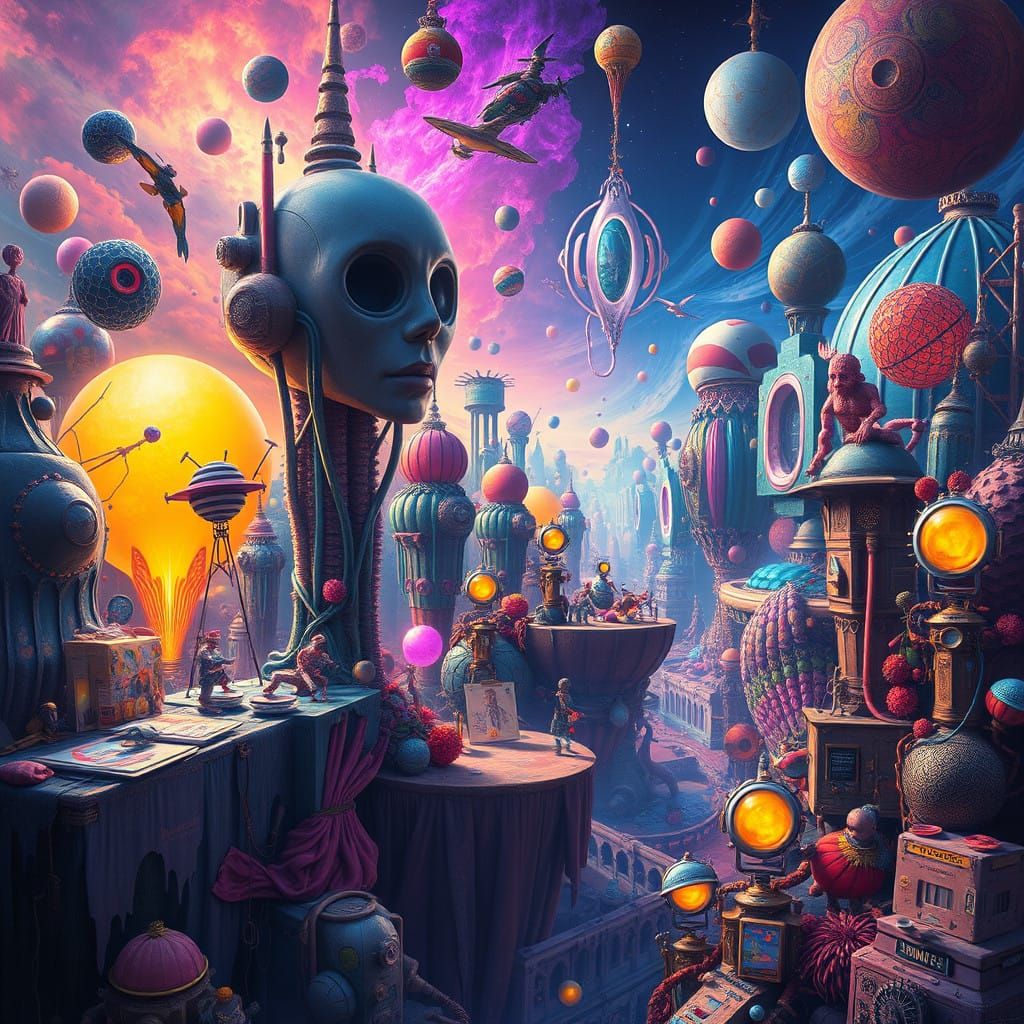 Surreal Dreamscape Cityscape in Cyberpunk Style