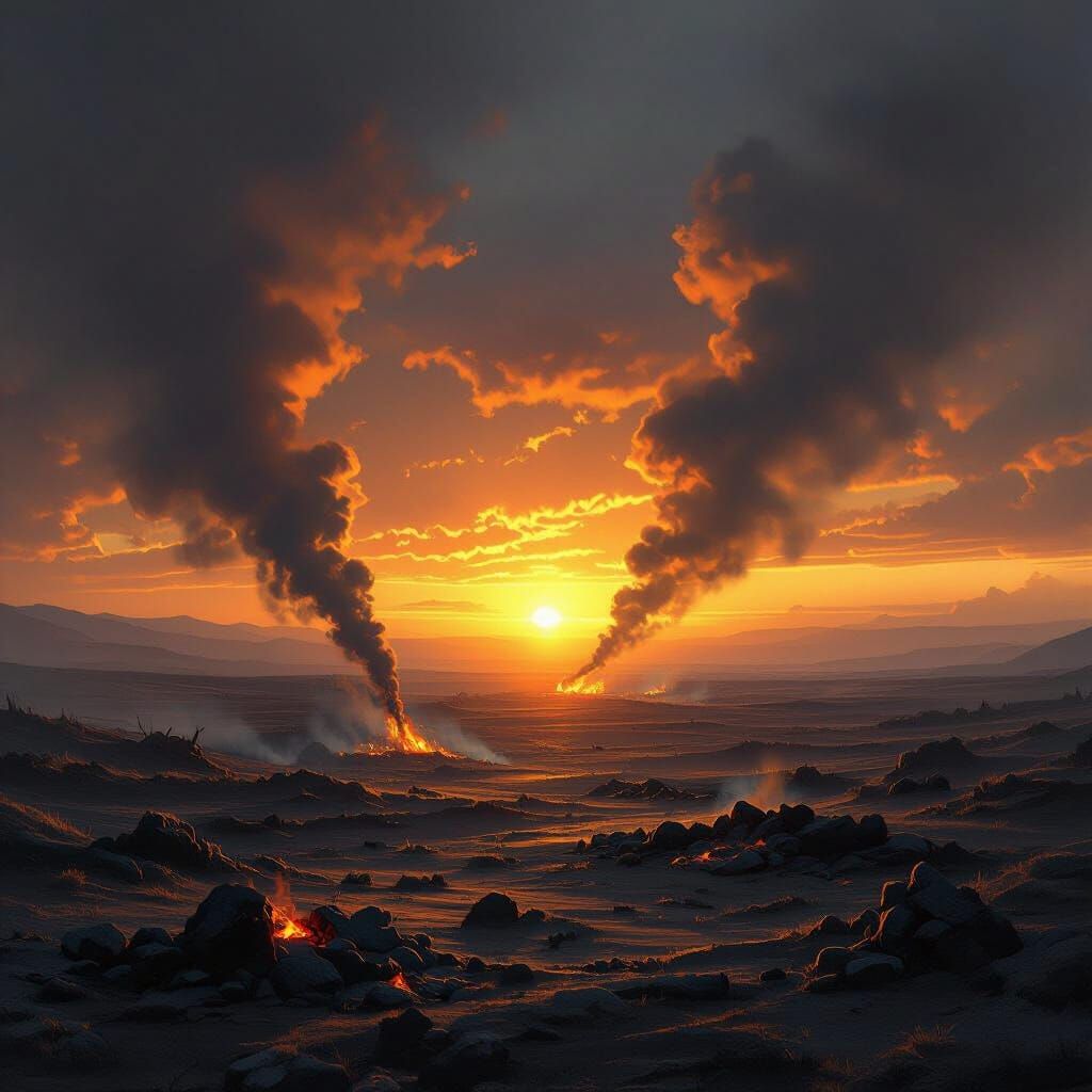 Fiery Sunrise Over Desolate Landscape