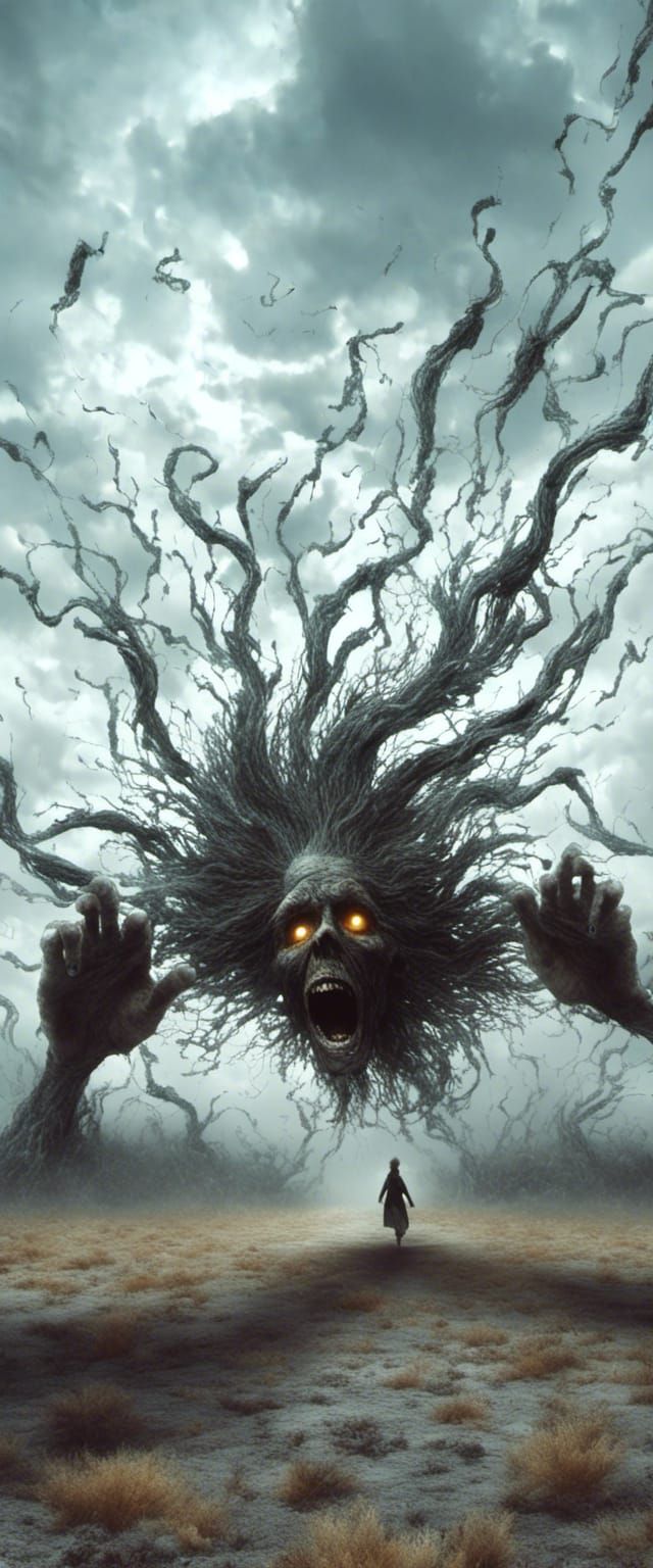 Surreal Image of a Woman Fleeing in Fluorescent Light