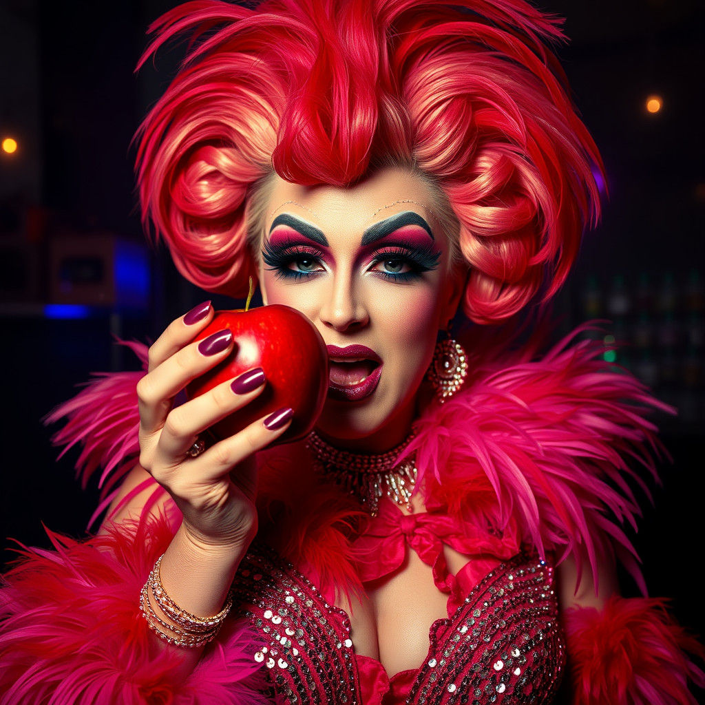 Drag Queen with Apple in Photorealistic Style