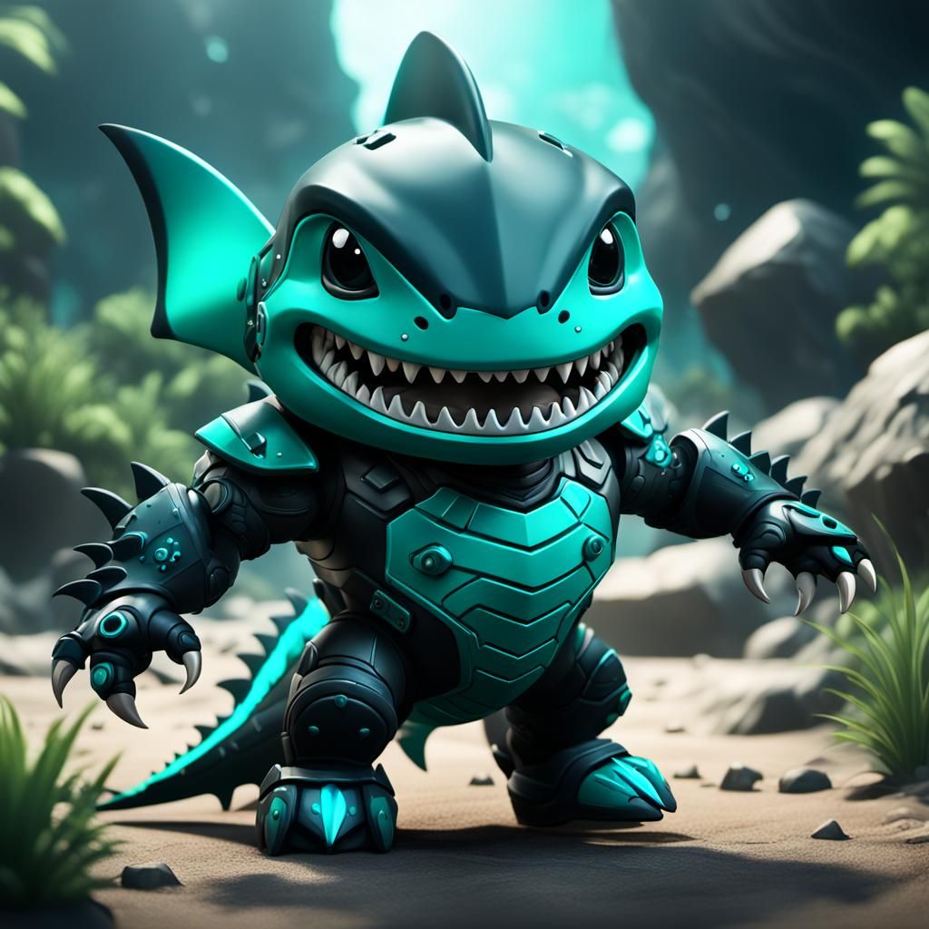 Chibi Black and Teal Landshark Concept Art