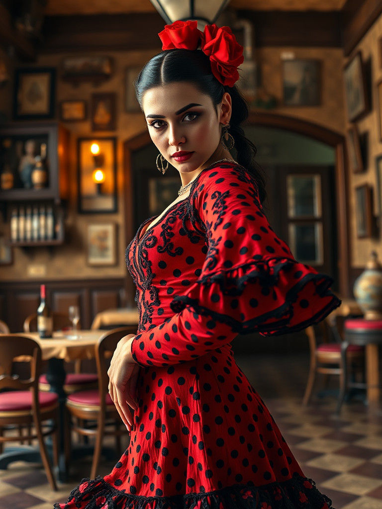 Passionate Flamenco Dancer in Spanish Tavern