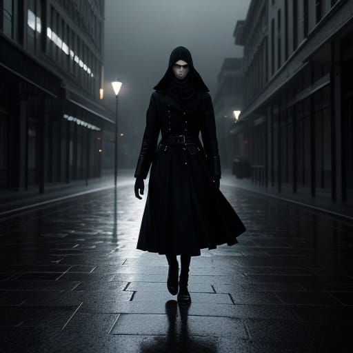 Moody Moonlight on Wet Pavement: Cinematic Still