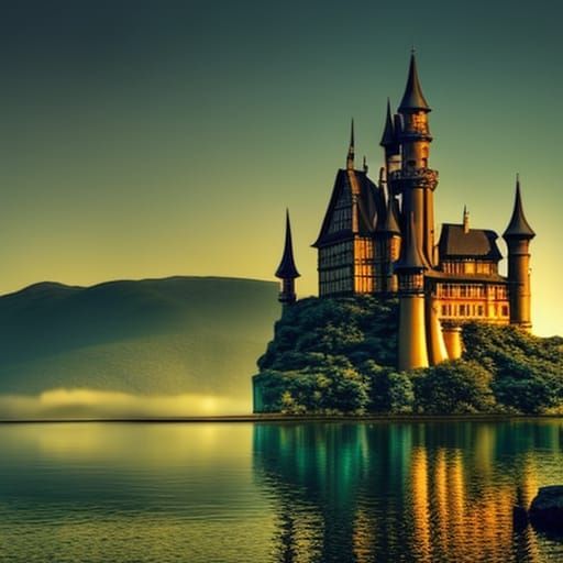 Enchanted castle on the lake.