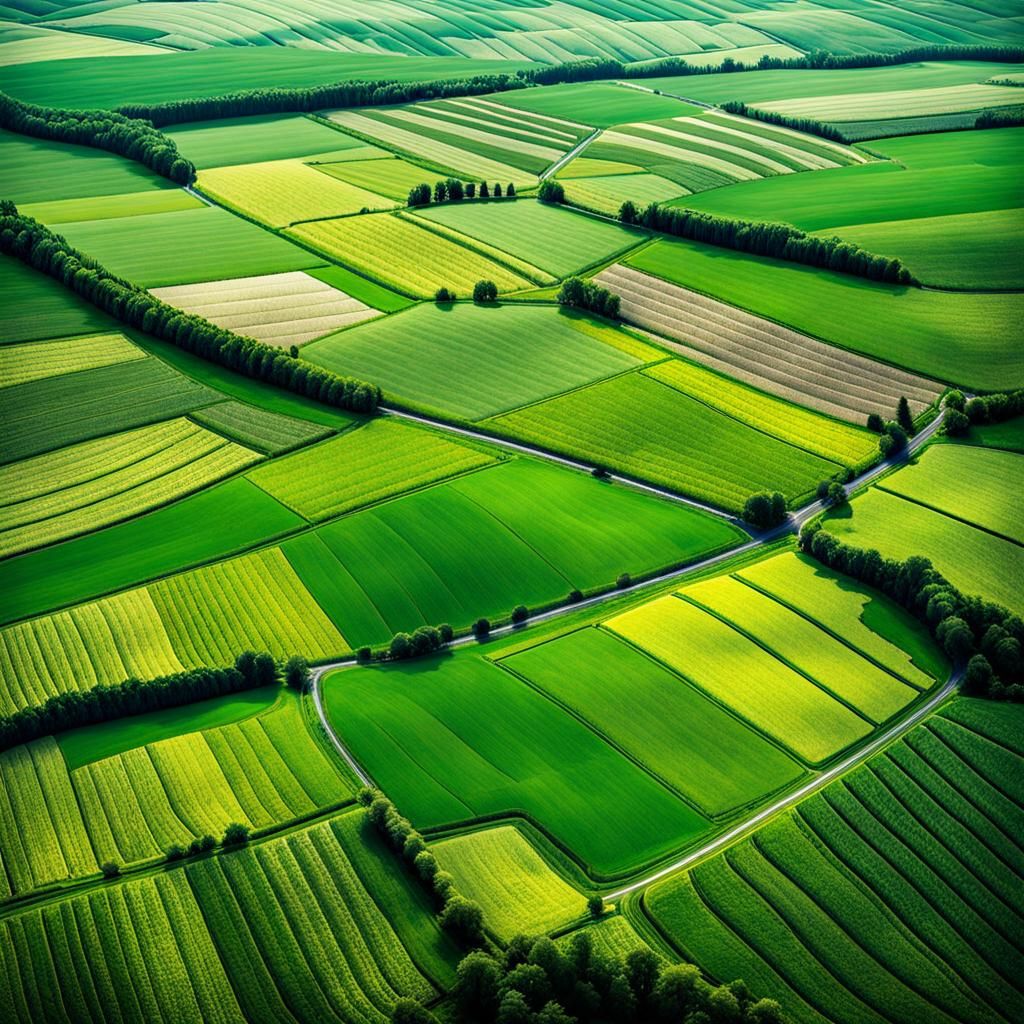 Monochrome Farmland with Selective Green in Watercolor Style