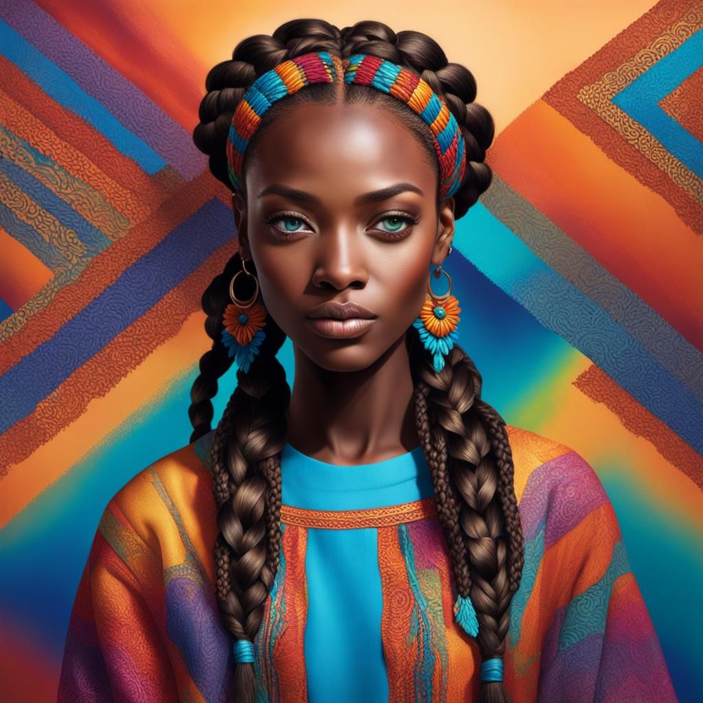 Hyperealistic Portrait of an African Girl with Blue Eyes