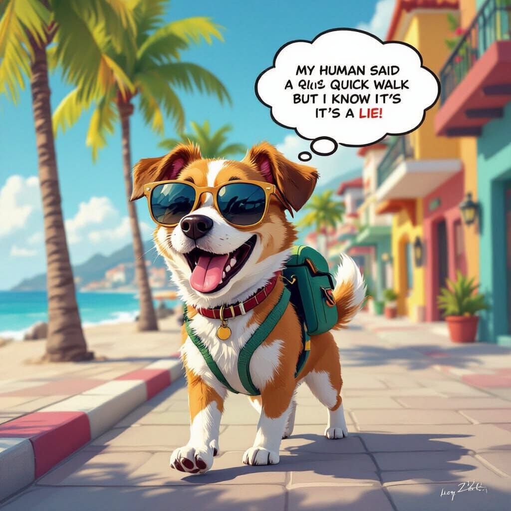 Mischievous Dog in Sunglasses on Puerto Vallarta Boardwalk