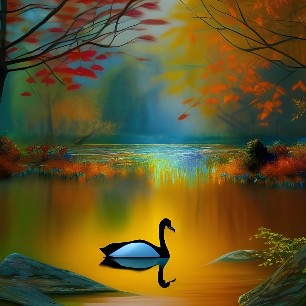 Watercolor Lake with Morning Mist at Sunrise