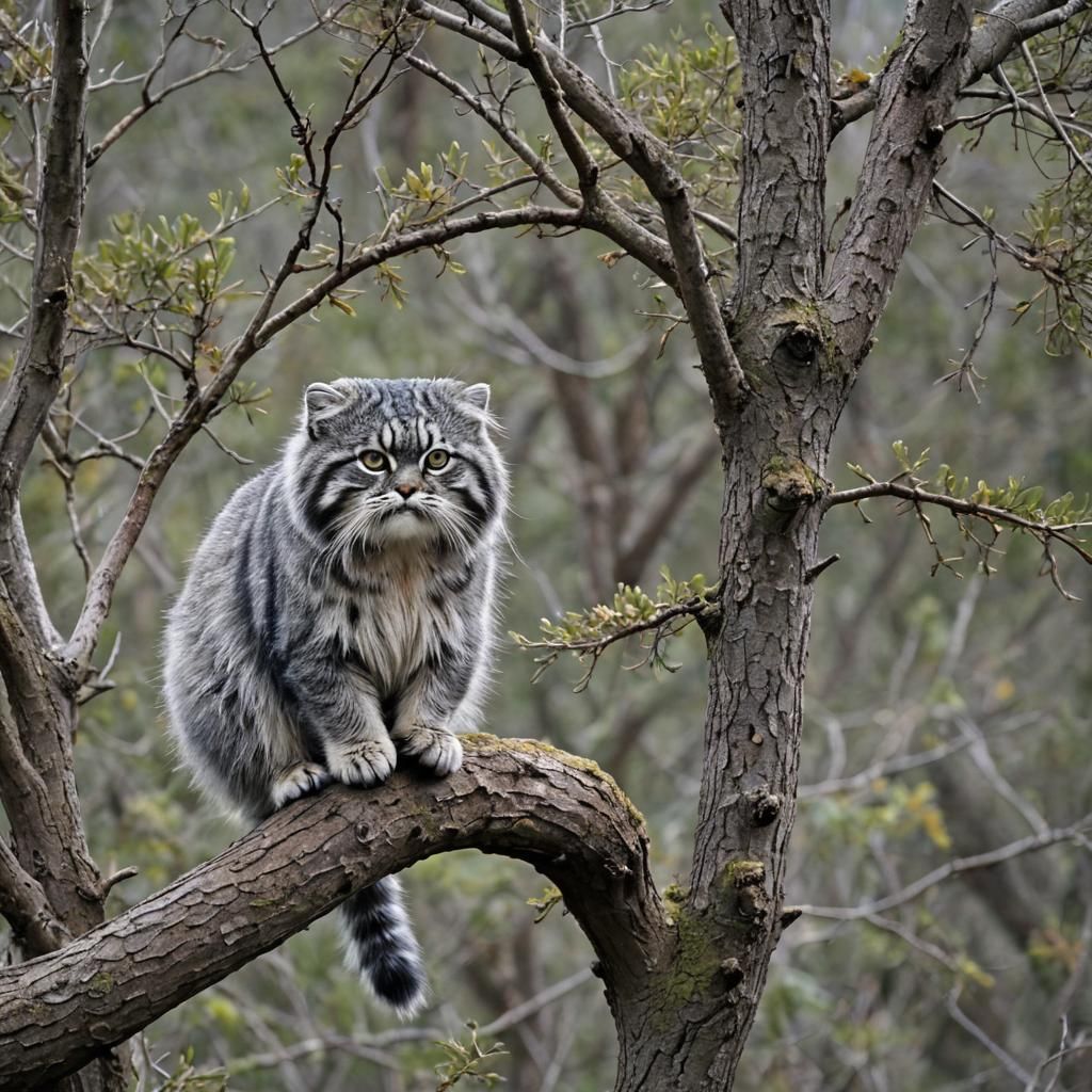 Pallas Cat Relaxing in a Tree