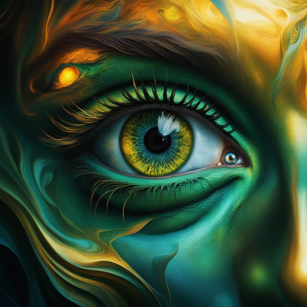 Ethereal Being with Iridescent Eye in Vibrant Oil Painting