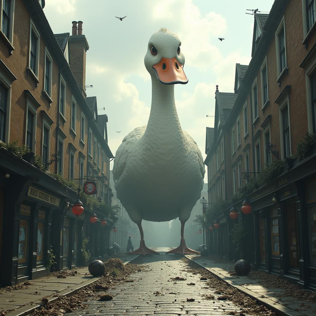 Giant Duck Dominates Abandoned High Street
