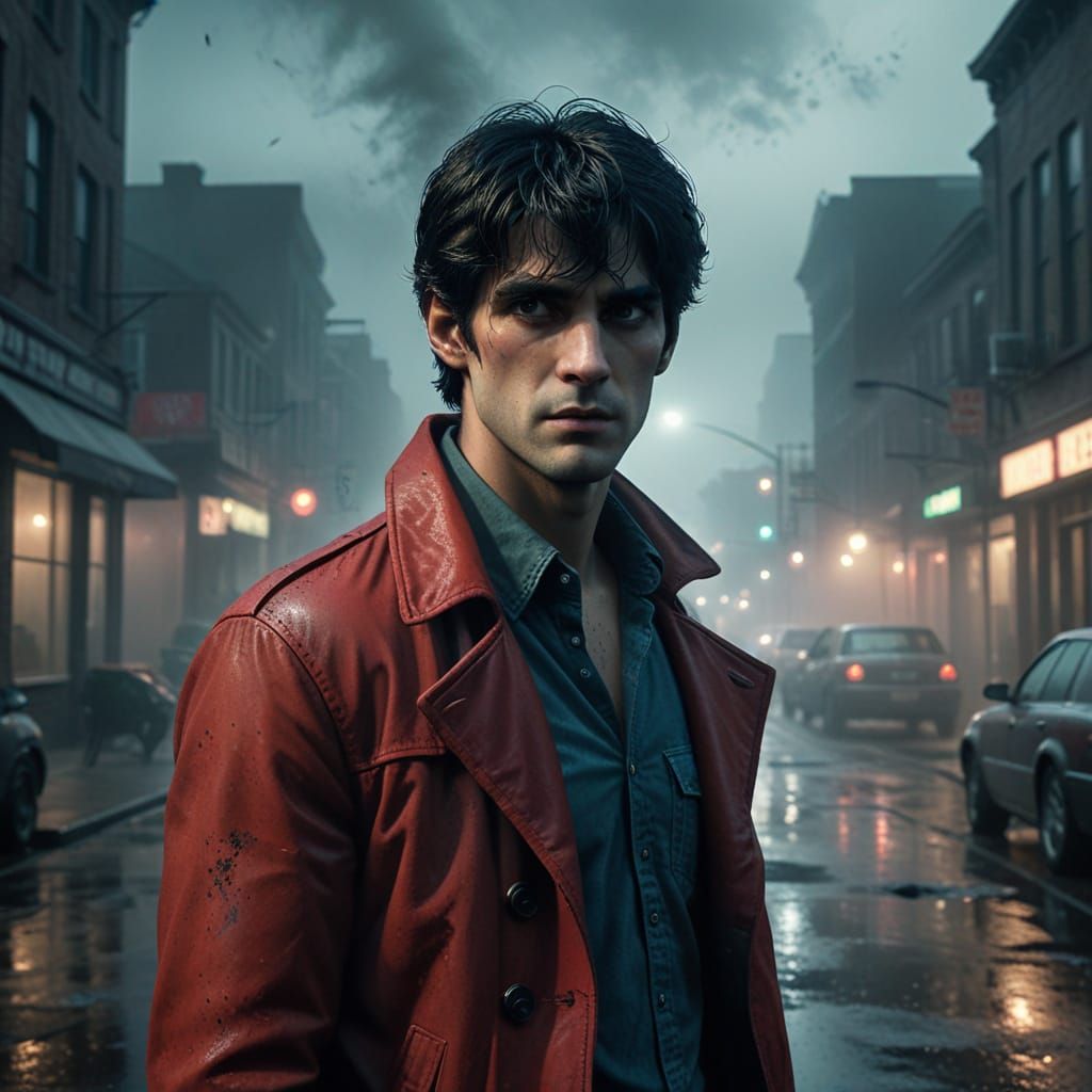 Dylan Dog Surrounded by Mystical Fog in Dark Academia Style