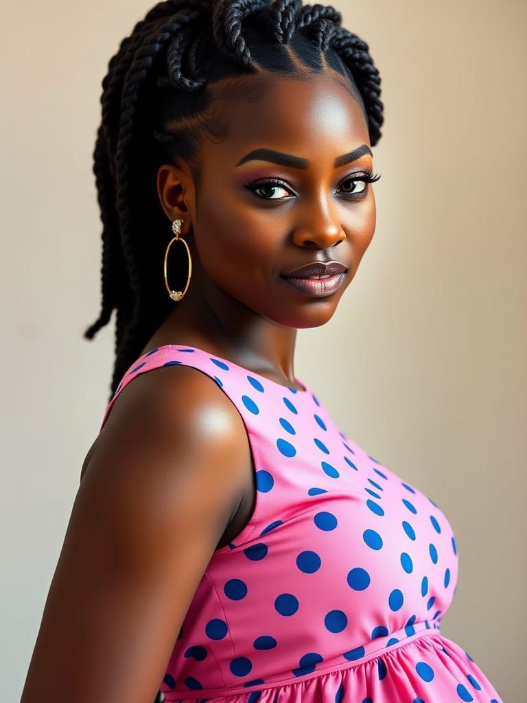 Pregnant Woman in Pink Polka Dot Dress Portrait