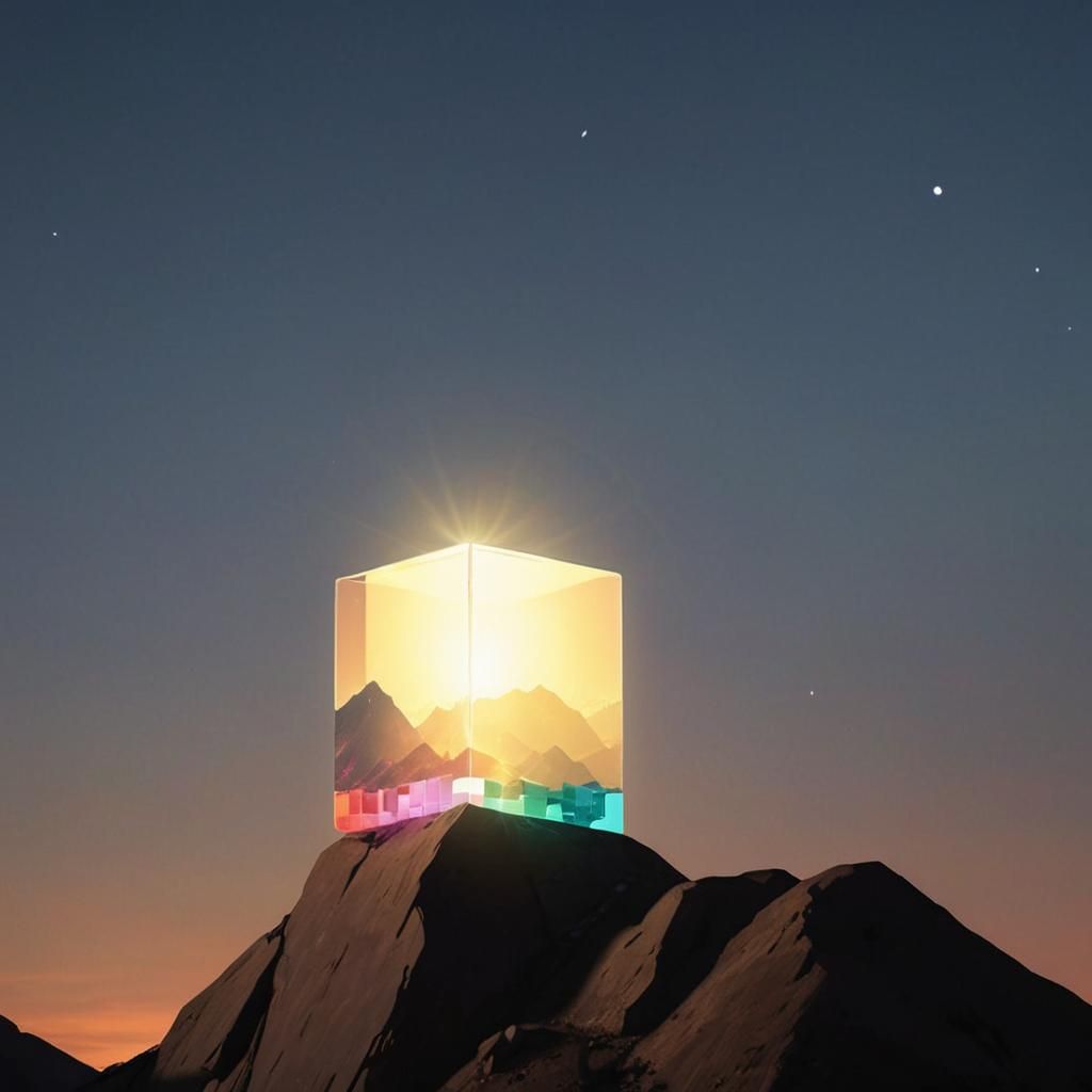 Glass Cube City on Mountain of Blocks