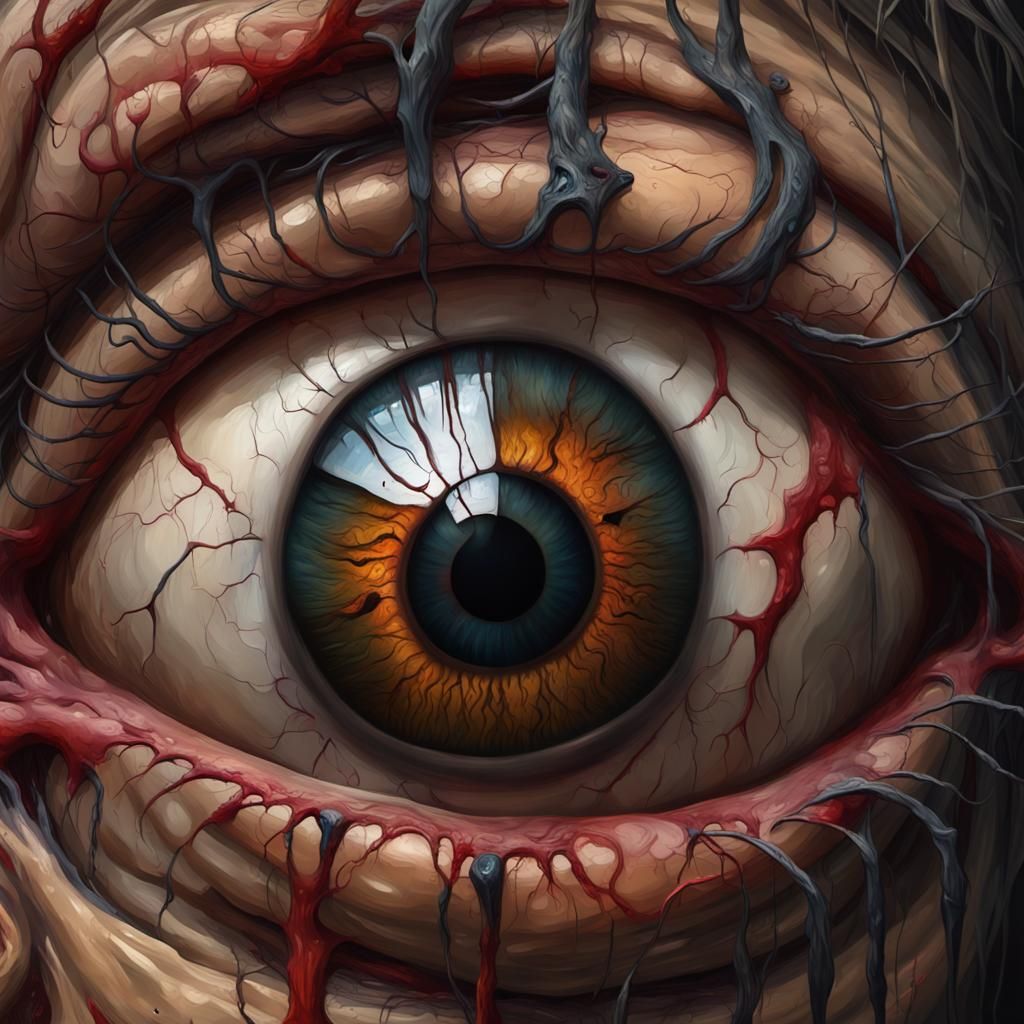 Grotesque Eyeball Head in Impressionist Style