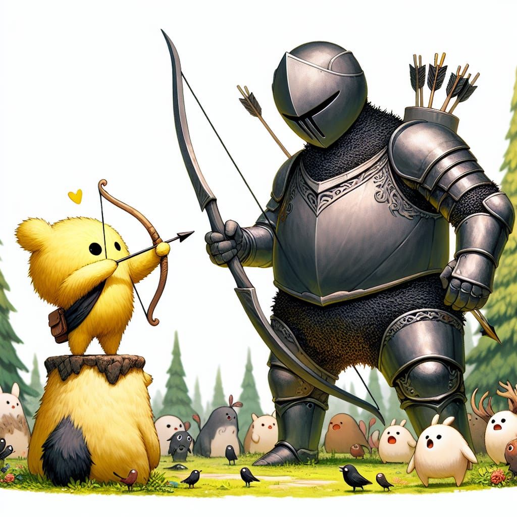 Furry Monster Challenges Black Knight in Enchanted Forest