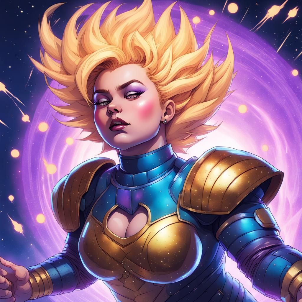 Playful Plus Sized Super Saiyan in Space