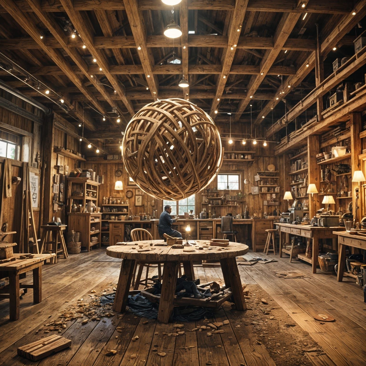 Floating Wooden Sphere in Detailed 3D Render