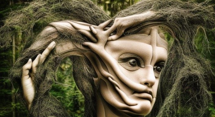 Mythical Shaping Spirit Sculpture in Oil and Ceramic Style