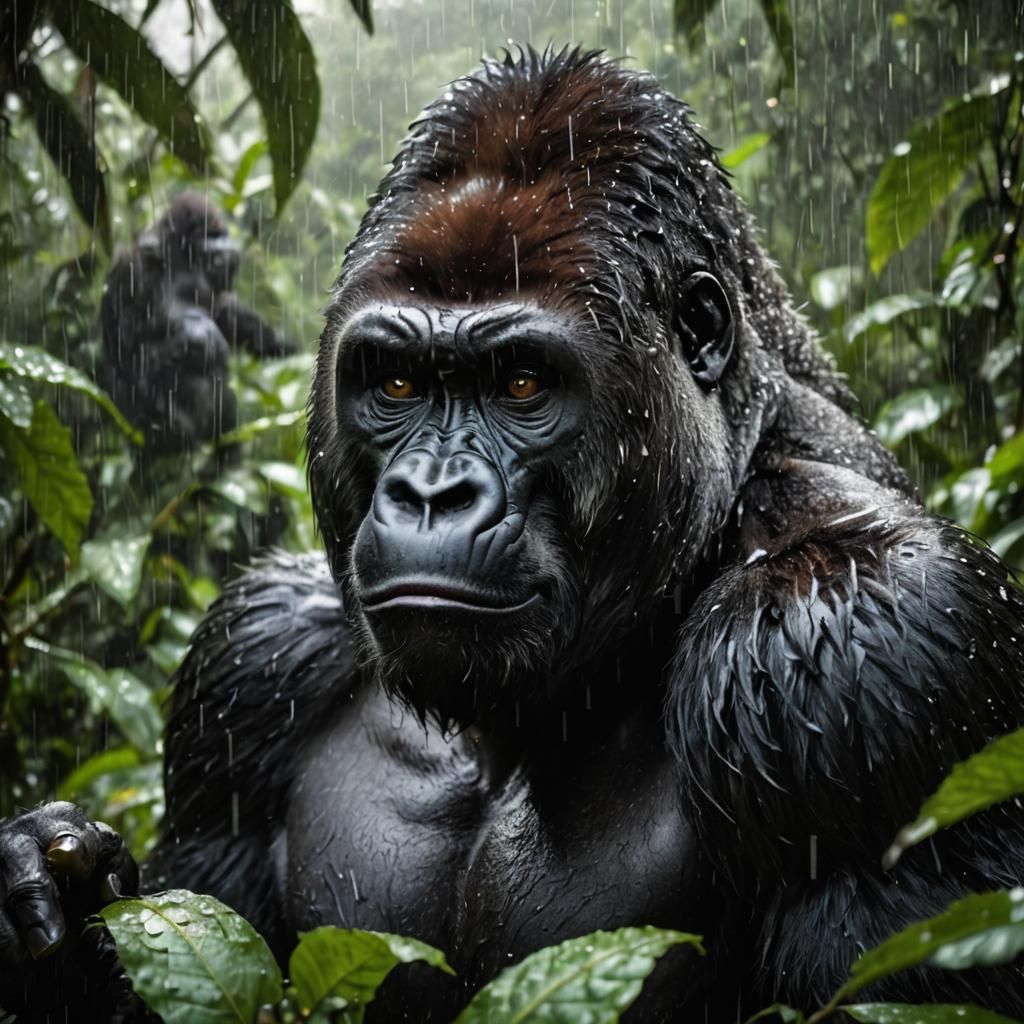 Gorilla Eating Fruit in Rainforest: Realistic Photography