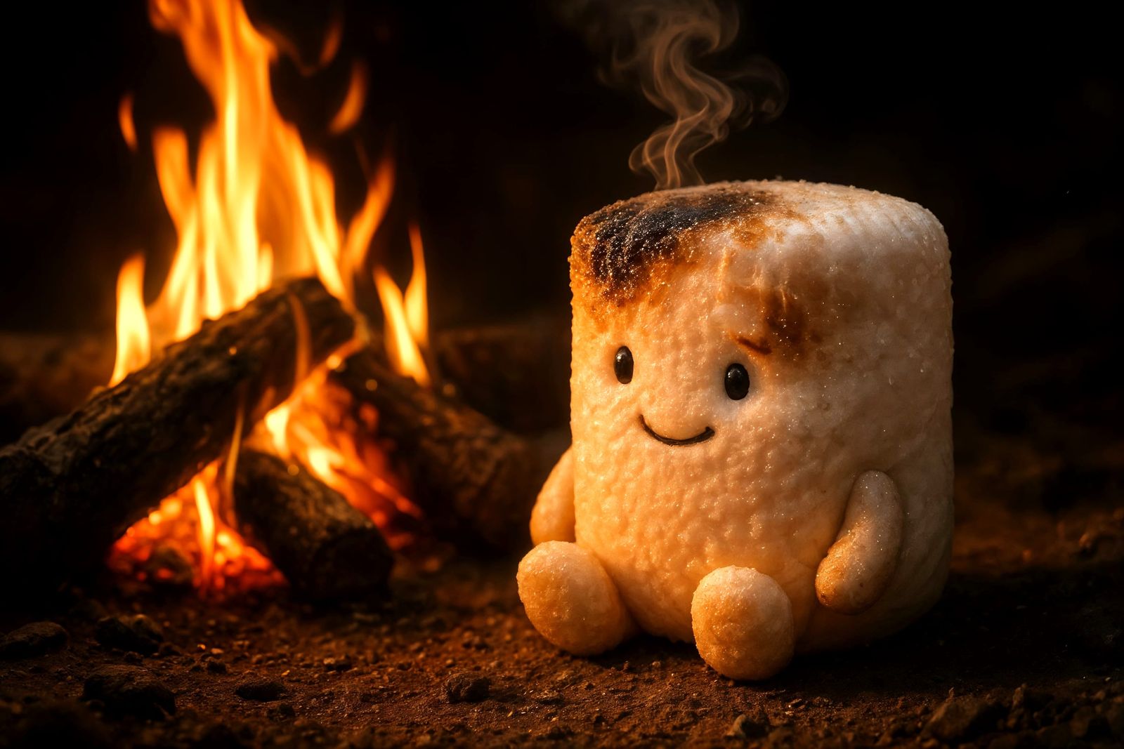 Singed Marshmallow Character by Campfire