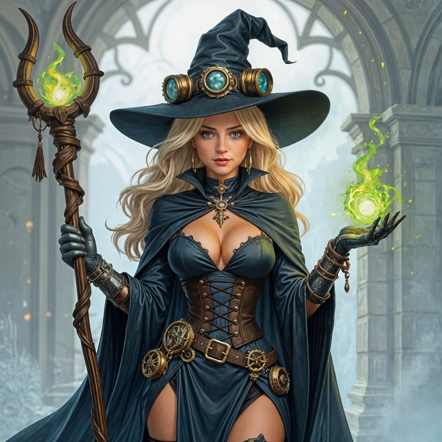 Steampunk Witch with Cyborg Hand