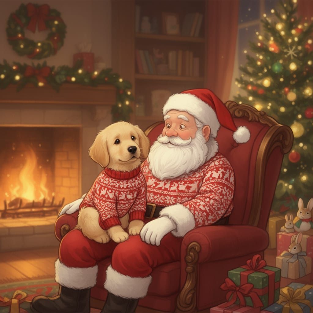 Golden Retriever Puppy on Santa's Lap