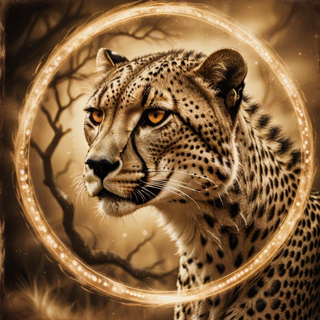 Cheetah Leads Spirit Journey in Vintage Macro Photograph