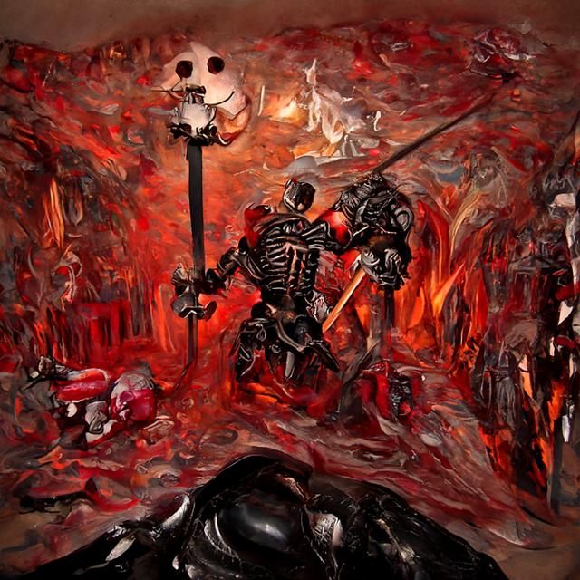 Knight Fighting Skeleton in Hell: Hyperrealistic Horror