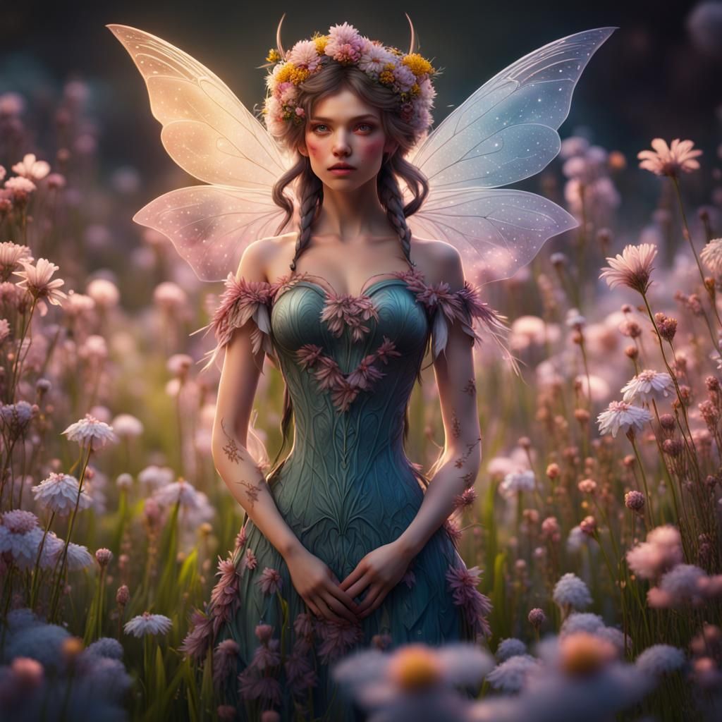 Spring Fairy in Flower Field: Fantasy Concept Art