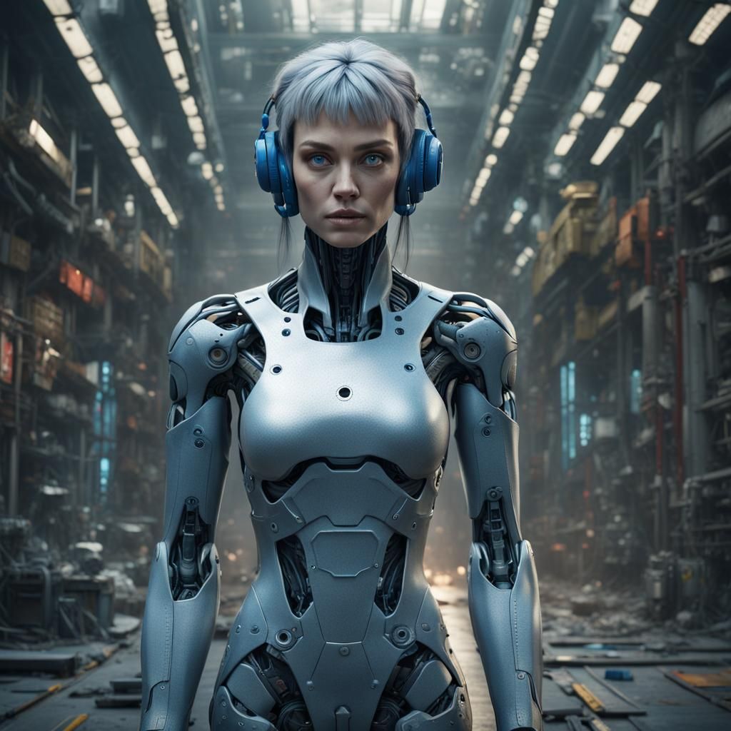 Robot Woman on Skull: Detailed Matte Painting