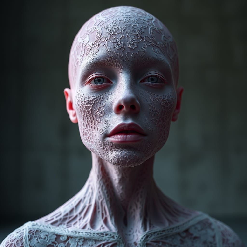 Albino Android Woman with Pink Lace Skin