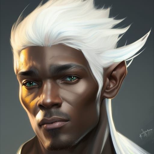 Detailed Portrait of a White-Haired Black Elf
