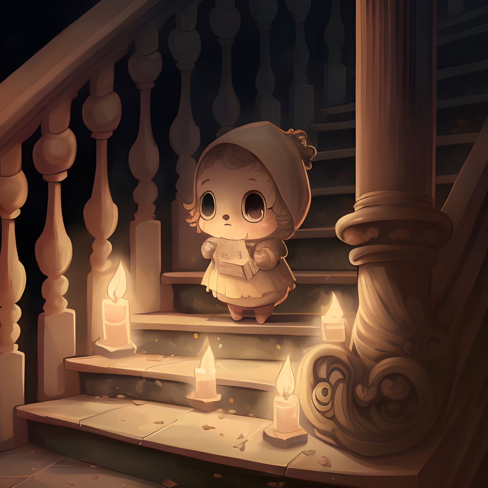 Chibi Candle Falls: Digital Art Concept