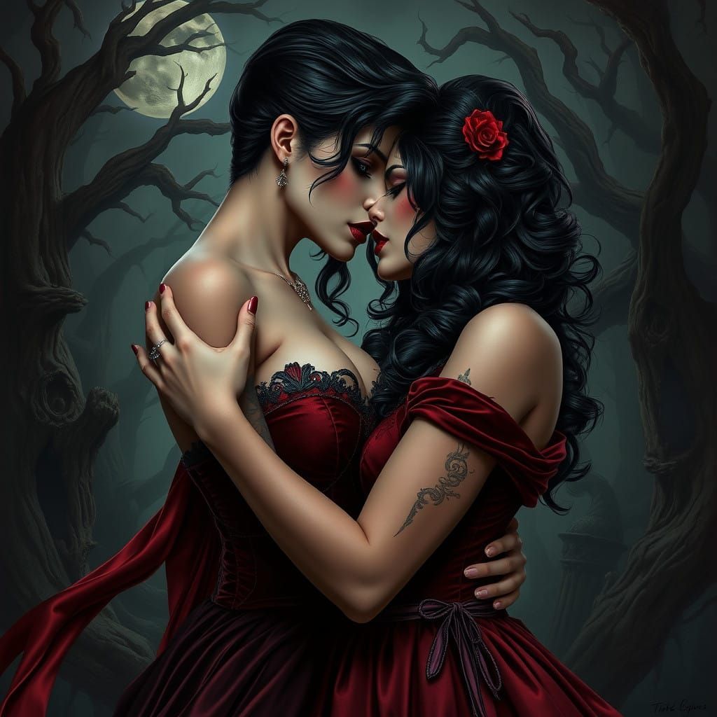 Ethereal Vampire Kiss in Ancient Forest