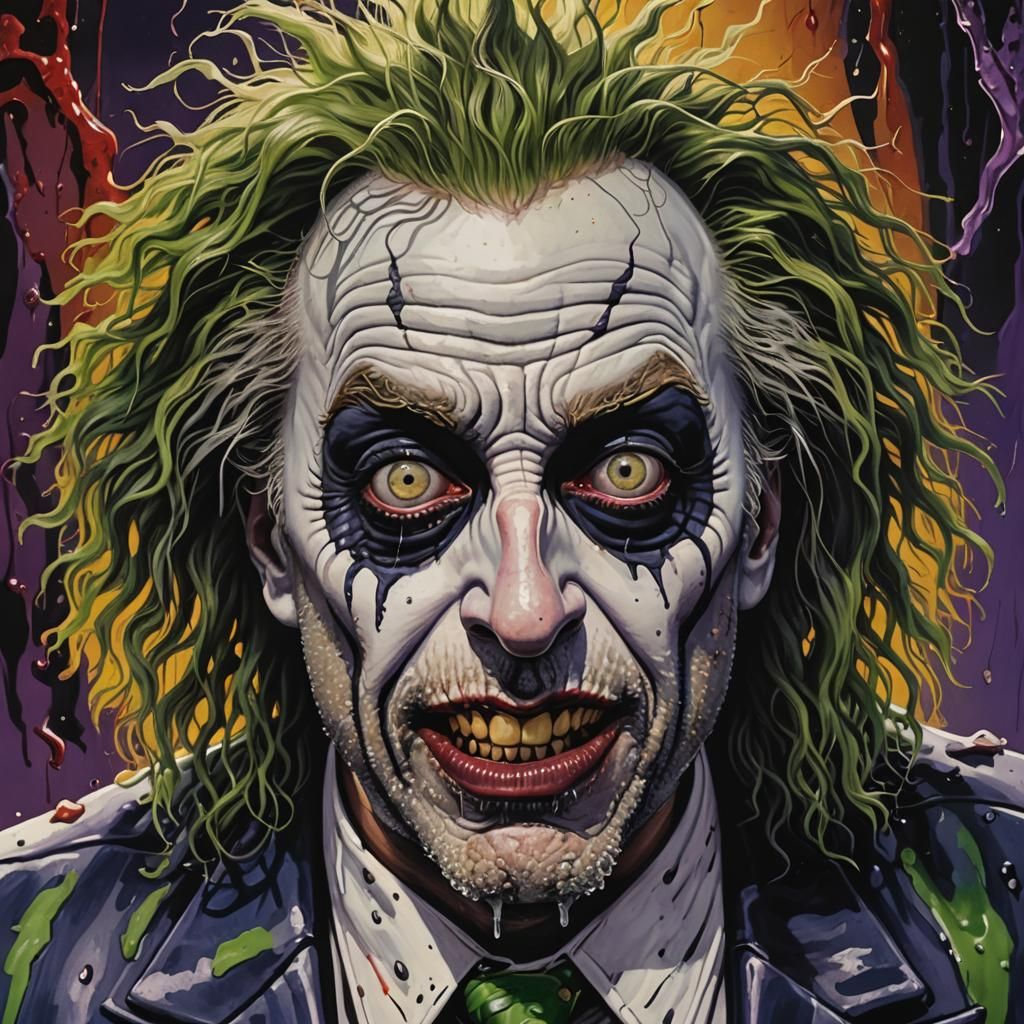 Hyperrealistic Beetlejuice Portrait in Splash Art Style